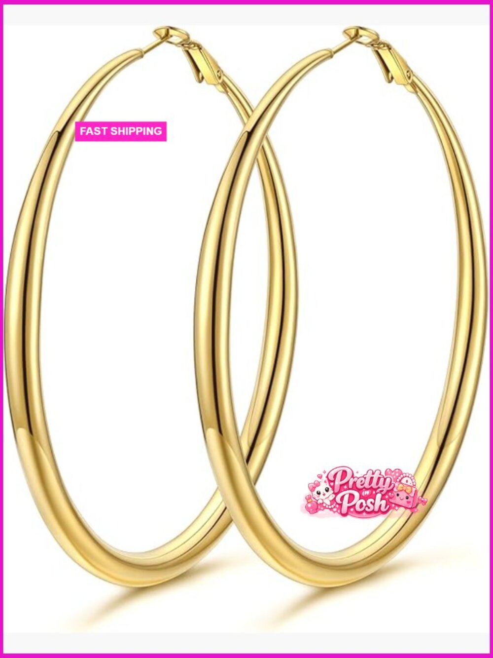 Chunky Hoop Earrings, Large Silver Stainless Steel, Hypoallergenic Lightweight
